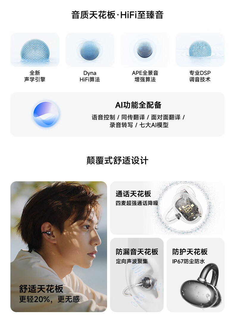 Chuangu 2026 New Berlin Sound Effect TOP1 Bluetooth Bone Conduction Clip-On True Wireless In-Ear AI Translator Open Sports Cycling Long Battery Life Earphones 4