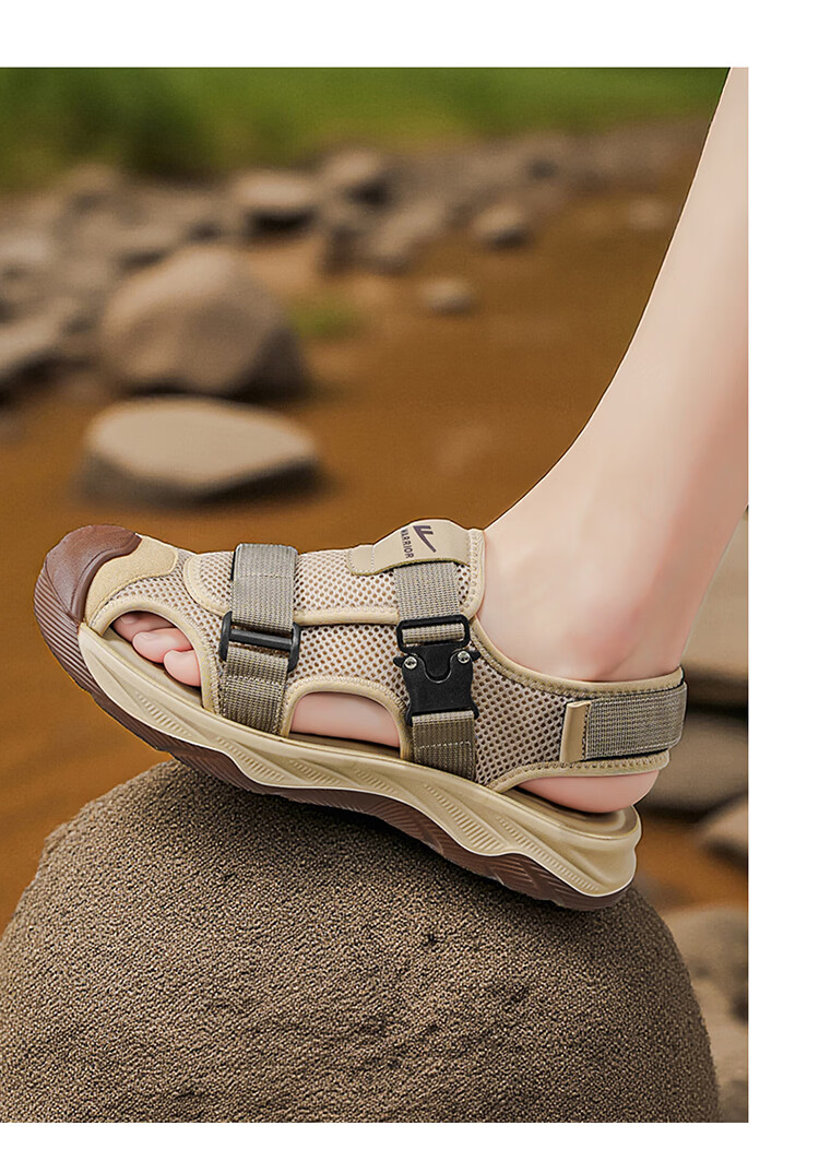 Warrior Men's Summer 2026 New Breathable Mesh Sandals Versatile Outdoor Closed-Toe Slippers Khaki Size 40 10