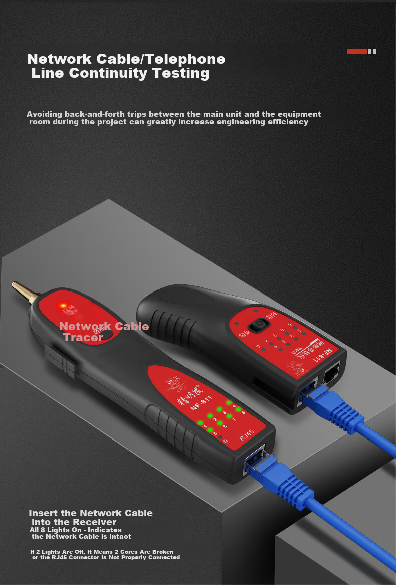 Smart Mouse NF-811 Cable Tracker Kit for Four-Core Network Cable, 60V Voltage Resistant Wiring Assistant Tester 5
