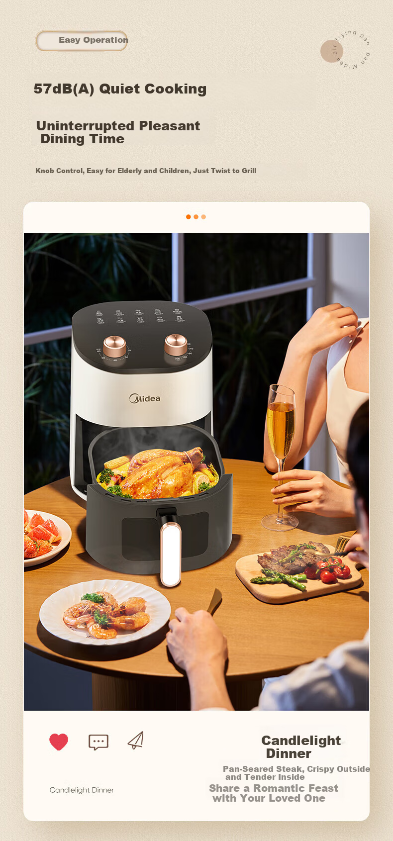 Midea Air Fryer 4.5L Home Use Visible Large Capacity Fully Automatic No Flip Oven Dual Knob Easy Control [KZE4588TQ] Offline Model 7