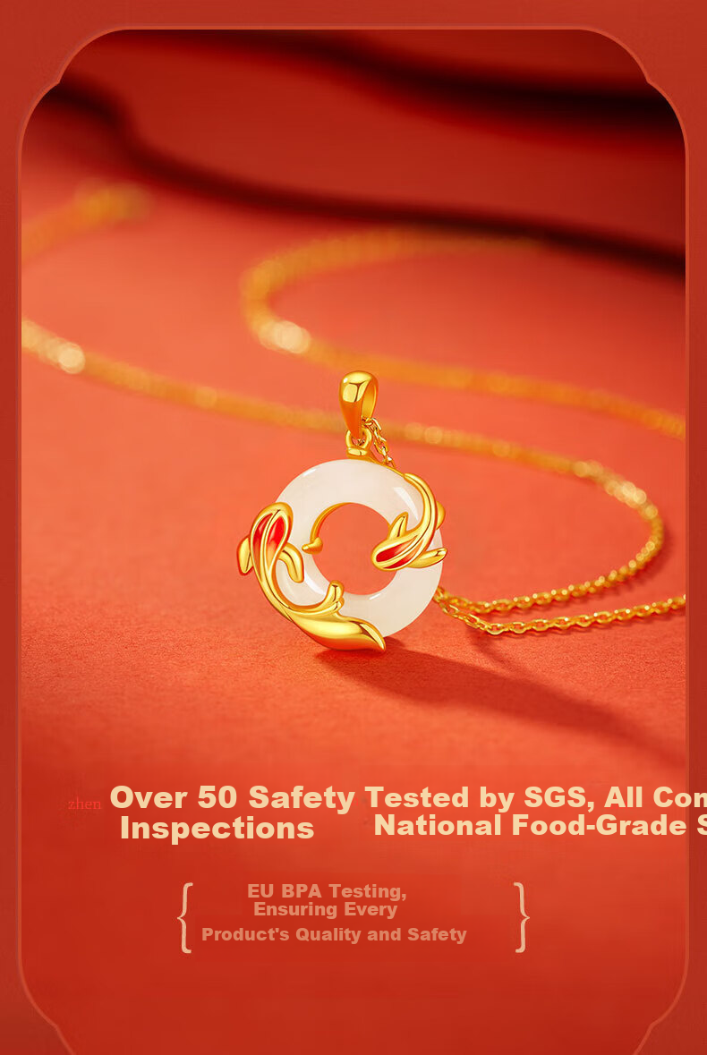 Zhenshang Silver China Gold Koi Fish Safety Buckle Silver Necklace Hetian Jade Pendant Women's Birthday Gift for Girlfriend Wife S925 5