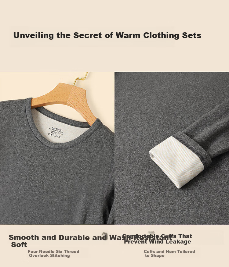 Me Feeling Wool Silk Thermal Underwear Men Winter Antibacterial Mite-Resistant Fleece Lined Quick Warm Slim Fit Plus Size Autumn Shirt and Pants Set 8
