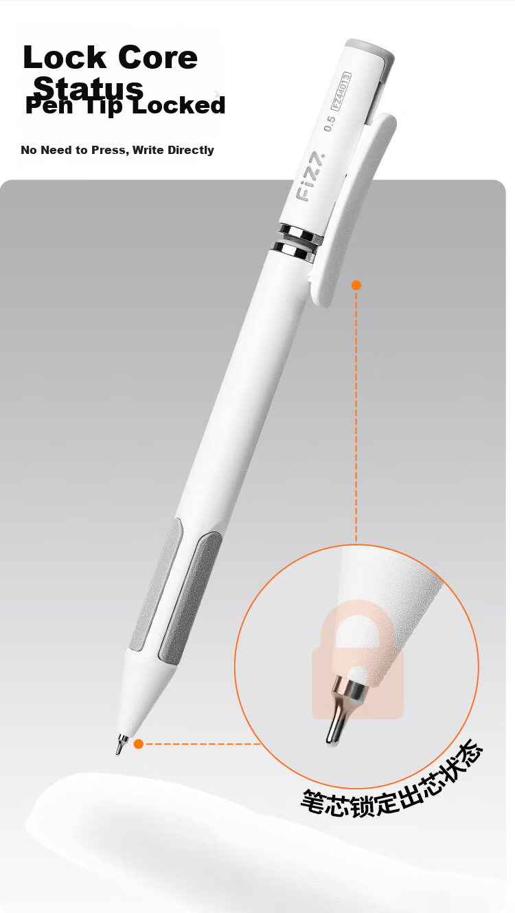 Fizz 2nd Generation Precision Pen CS Dual Ballpoint Tip Black Technology Retractable Gel Pen Quick-Dry Smooth Anti-Drop Exam Writing Pen White for Middle and High School Students 5