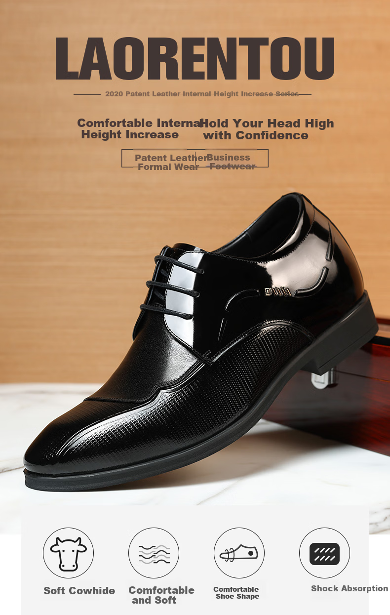 LAORENTOU Men's Business Dress Shoes First Layer Cowhide Non-Slip Small Size Invisible Height Increasing Shoes 1313A036 Black 36 1