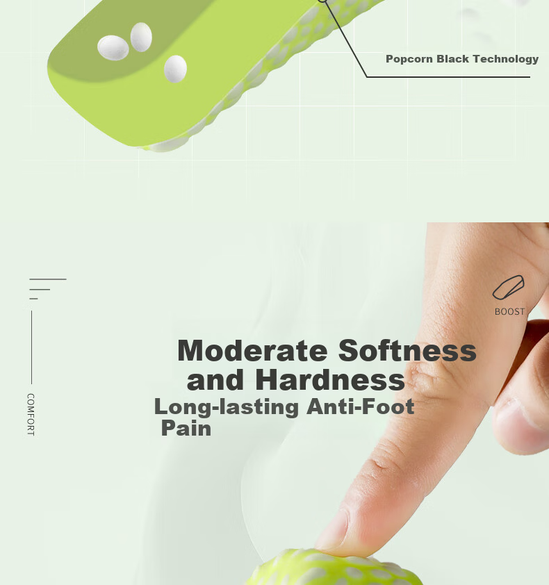 FOOTOPPO Boost Height Increase Insoles for Men and Women, Odor-Resistant, Soft Sole, Comfortable Popcorn High Elastic Shock Absorption Invisible Half Insoles 10