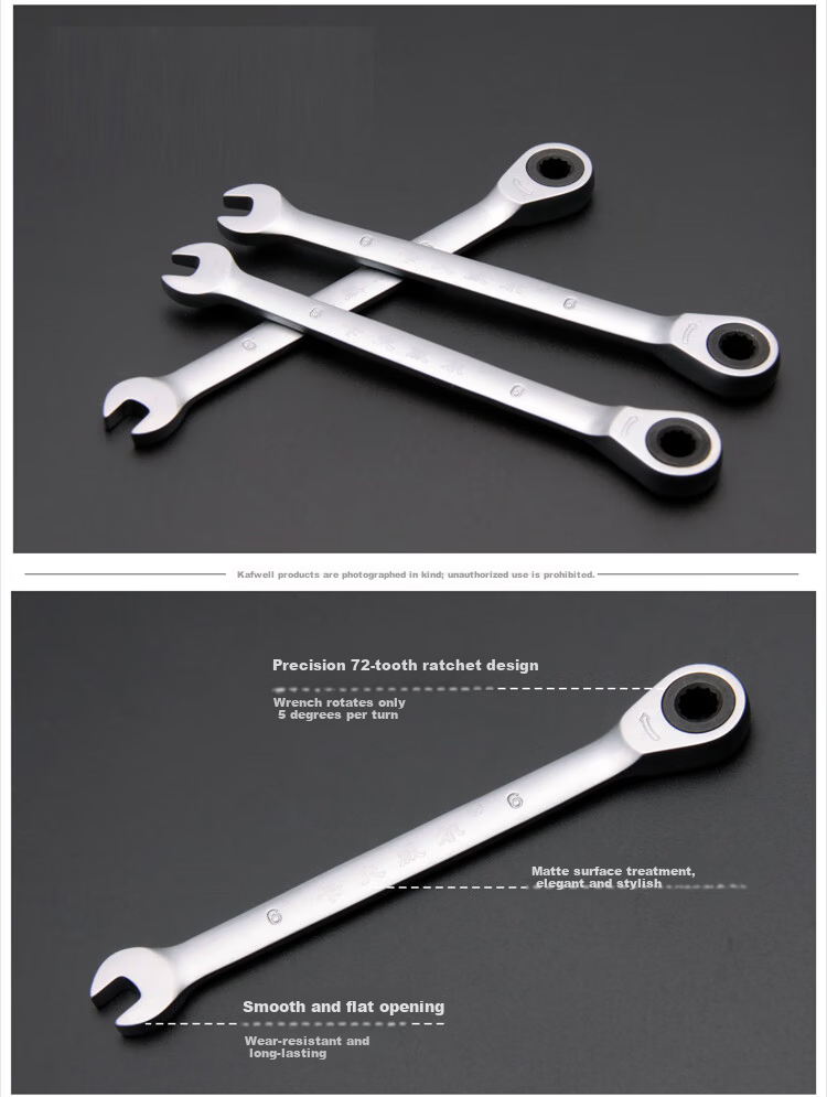 Kafwell Ratchet Dual-Use Wrench Quick Effort-Saving Ratchet Wrench Combination Wrench WR5007H 3