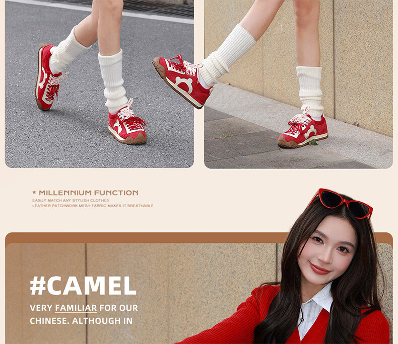 CAMEL Lime Training Shoes Women Panda Collaboration Casual Shoes Mismatched Lace Running Shoes L26S577095 Green Size 37 3