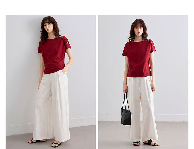 Demana [Cool Sorona] Summer Elegant Off-Shoulder Raglan Sleeve Button Decor Slim Fit Petite Women's T-Shirt 11