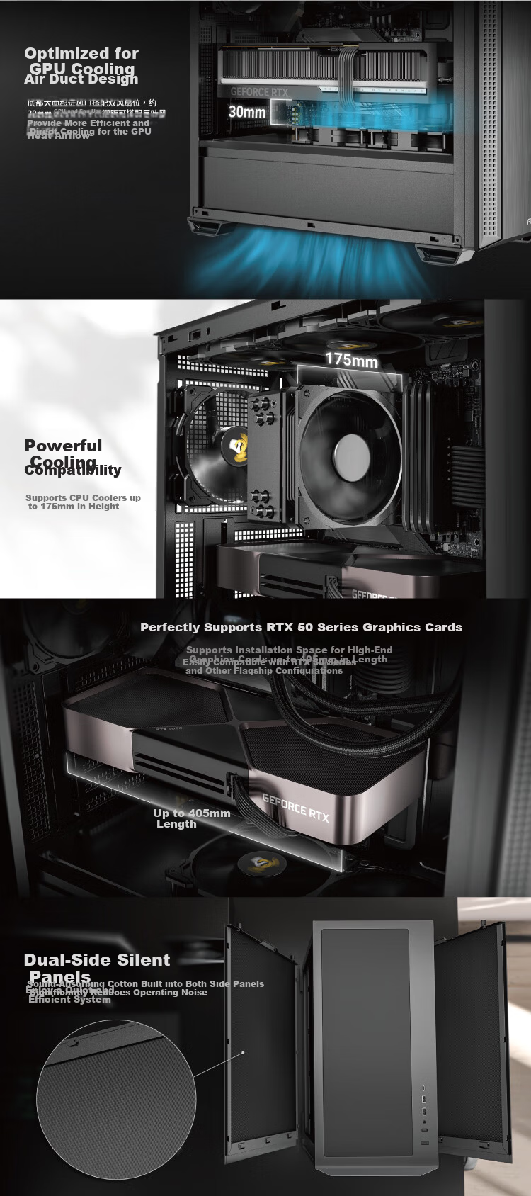 Antec P7 S Advanced Edition Mid-Tower PC Case Silent Side Panel Noise Reduction with 4 PWM Fans Three-Sided Sound Absorption Supports 360mm Water Cooling 2