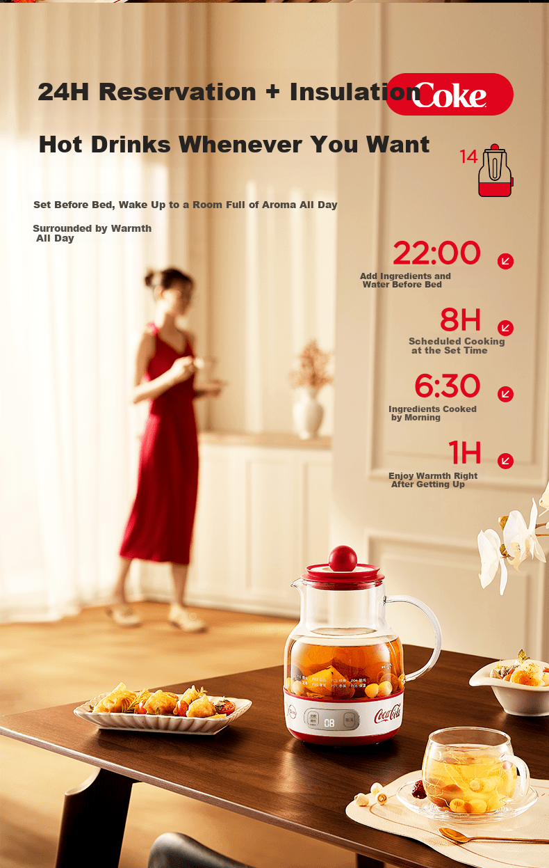 Coca-Cola 1.2L Automatic Health Pot Electric Kettle Tea Maker 24-Hour Constant Temperature Flower Tea Kettle A-YS02GW 16