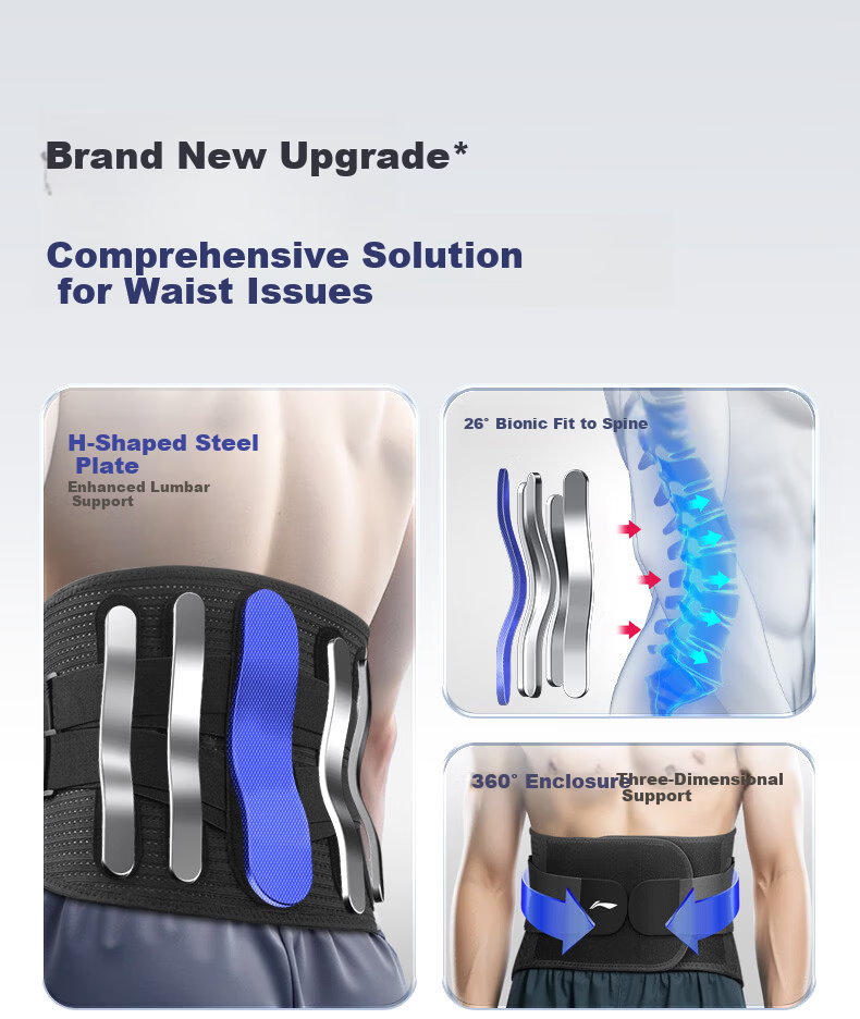 LI-NING Lumbar Support Belt for Herniated Disc and Lumbar Muscle Strain with Steel Plate, Unisex Sports Waist Brace, Spine Support for Prolonged Sitting 6