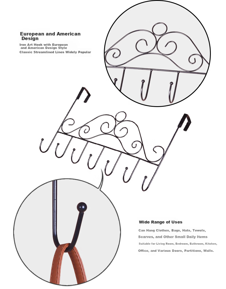 WoJia Door Hook No-Drill Over Door Clothes Rack Storage Hook Bedroom Kitchen Wall Mounted Organizer Clothes Hanger 4