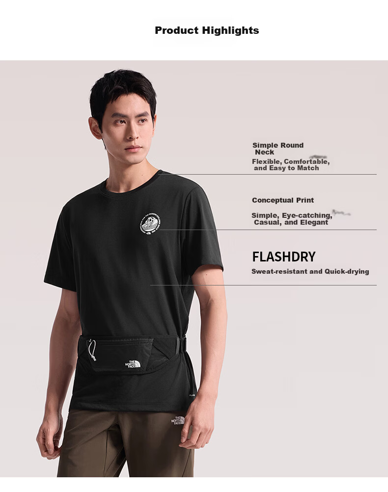 The North Face Men's Quick-Dry T-Shirt, Outdoor Moisture-Wicking Breathable Short Sleeve 8GZV Black/JK3 3XL 2