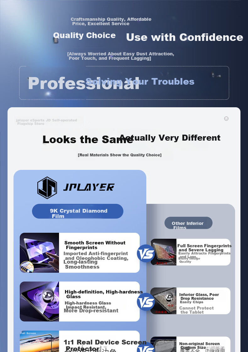 JPLAYER Tempered Glass Screen Protector for Apple iPad Air 7/6, Air 13-inch 2025/24 M3 Chip, Full-Screen HD Anti-Fingerprint Tablet Film 1