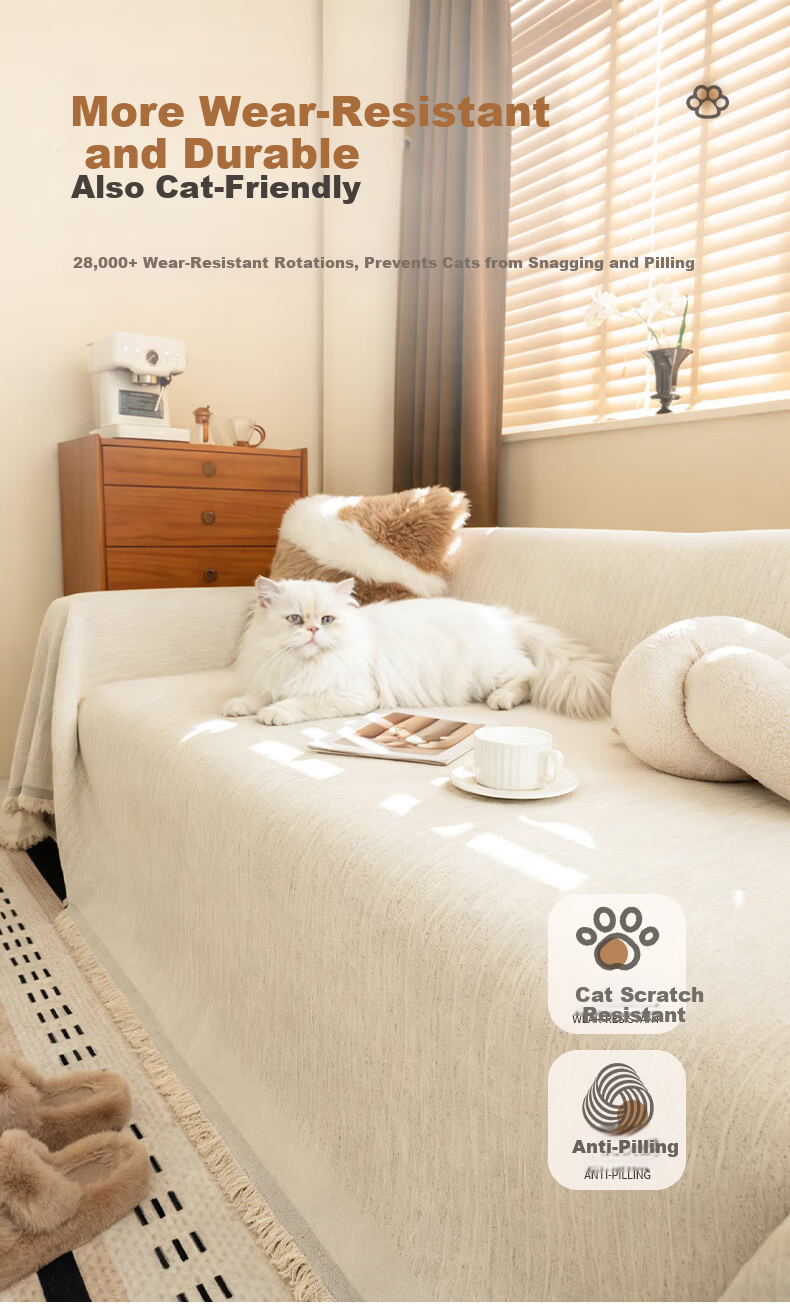 MUJI Premium Sofa Cover All-Season Sofa Throw Full Cover Blanket Cream White 180x380cm 5