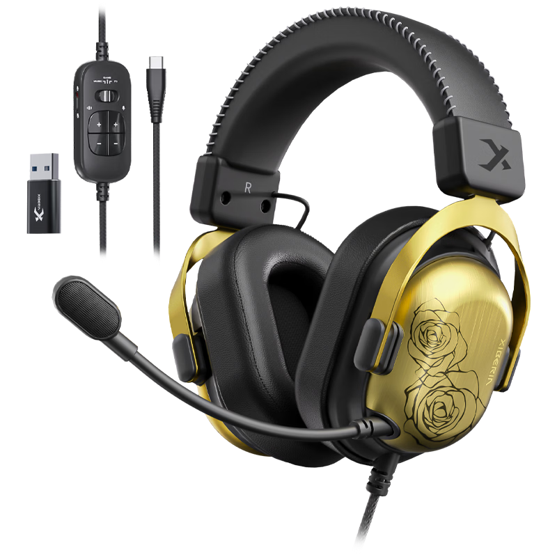 XIBERIA T10 [Zuo Zixuan Xiaodingdang Same Style], Wired Gaming Headset, Over-Ear, E-Sports Dedicated, Four-Channel Tactical Headset, Er Jin Black, Sanjiao