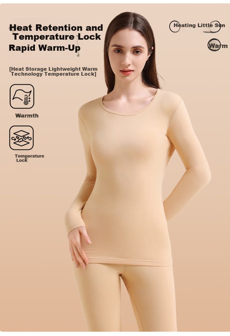 GUJIN Women's Thermal Underwear Set Autumn Winter Cotton Heat Retaining Thick Slim Fit Base Layer Top and Bottom 6