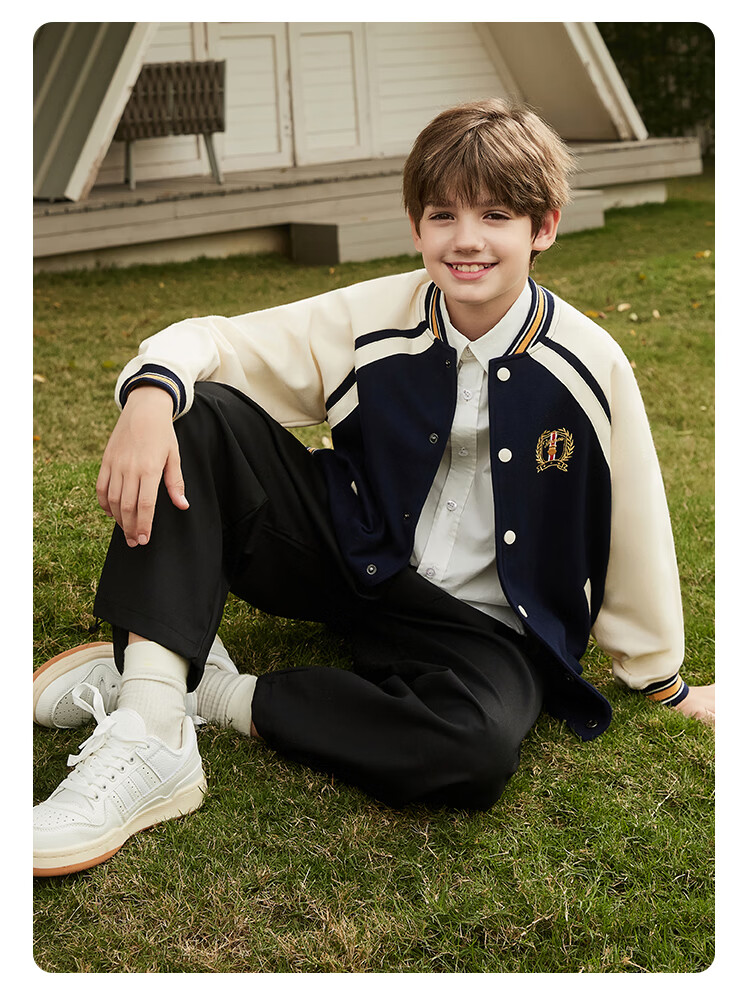 YEEHOO Boys' Jacket, Children's Baseball Uniform, Big Kids' Sweatshirt, Preppy Style Cool Sportswear Autumn Wear, Blue, Size 140 13