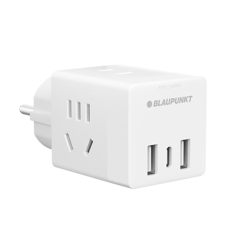 BLAUPUNKT European Standard to Chinese Standard Adapter Plug, Travel Converter for Korea, Europe, Germany, Russia, Thailand, One to Seven with USB+TypeC