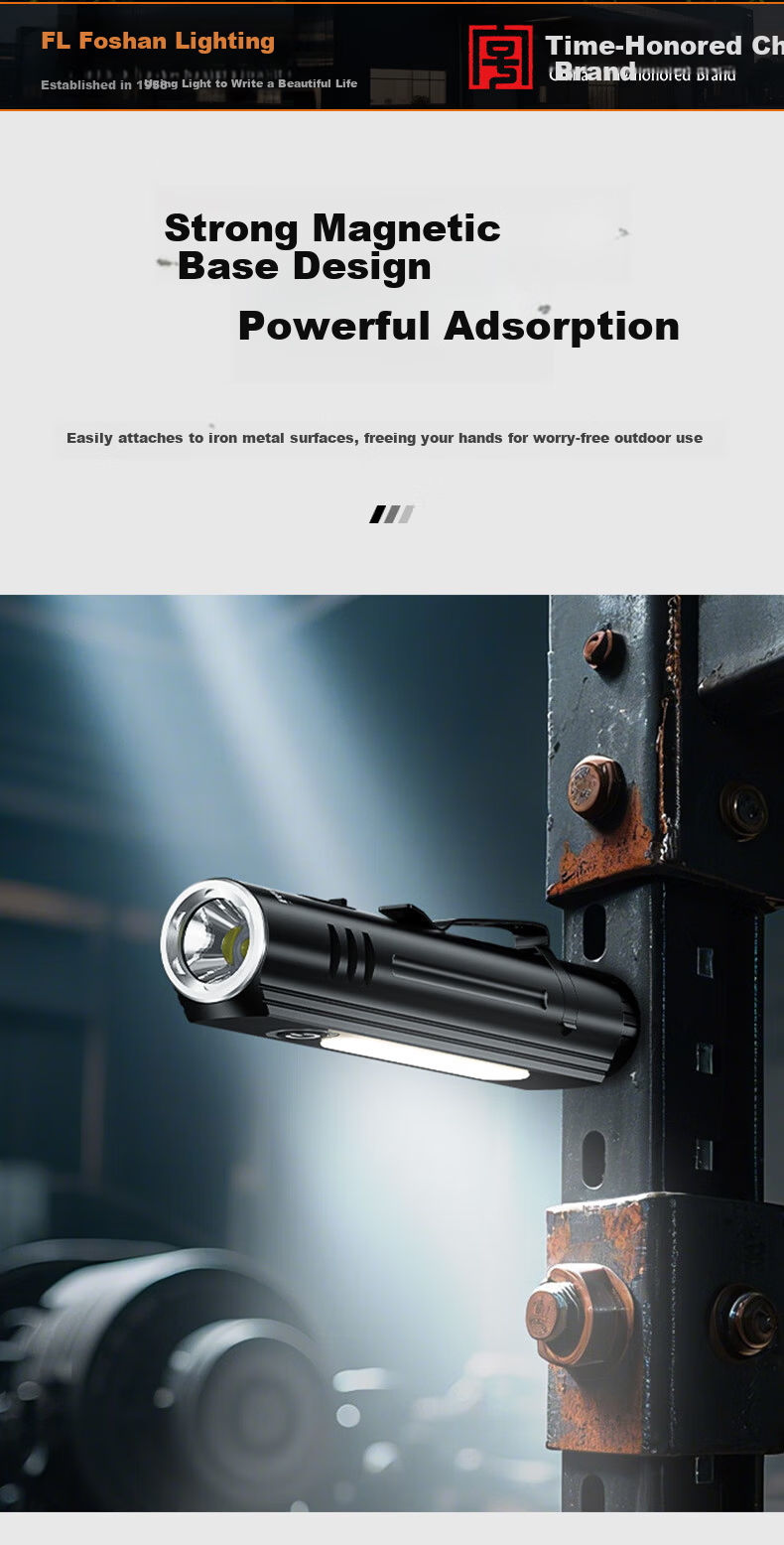 FSL Work Light High Brightness Multifunctional Dual-Head Rechargeable LED Magnetic Car Repair Emergency Flashlight 8