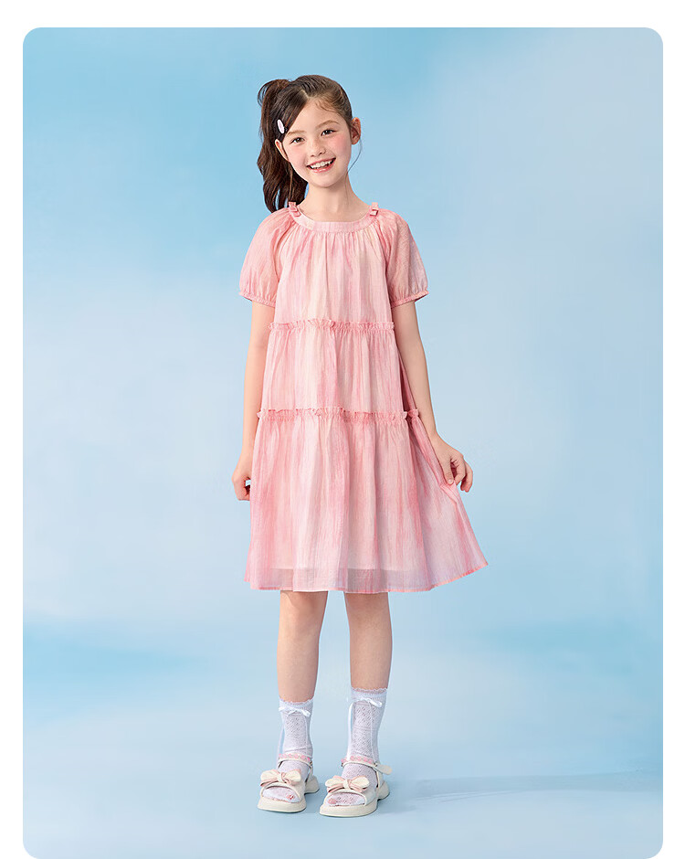 Balabala Kids Dress Girls' Dress 2026 Summer New Big Kids Puff Sleeve Princess A-line Sweet Dress 21