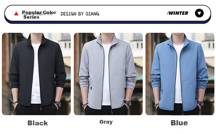 TUCANO Men's Spring Autumn Stand Collar Comfortable Business Casual Jacket Versatile Sports Solid Color Top Black L 2