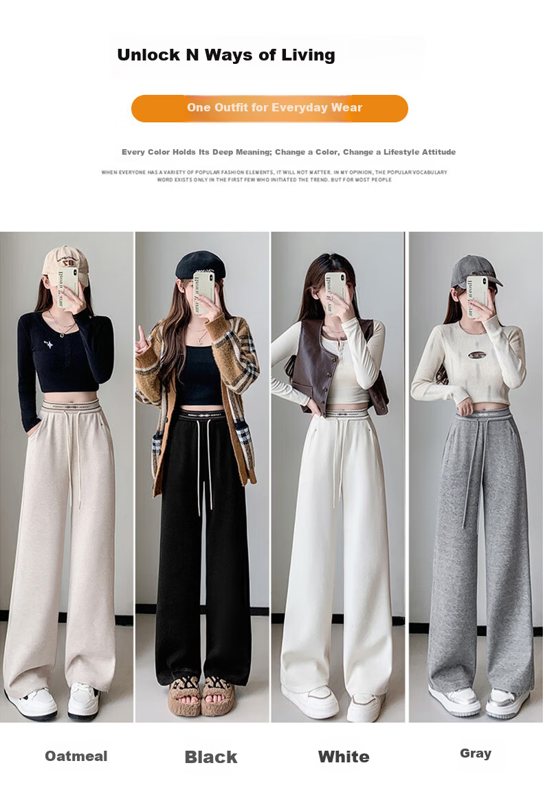 Langsha Spring Women's Pants Mulberry Silk Wool Wide-Leg Thick High-Waist Straight Casual Trousers 6