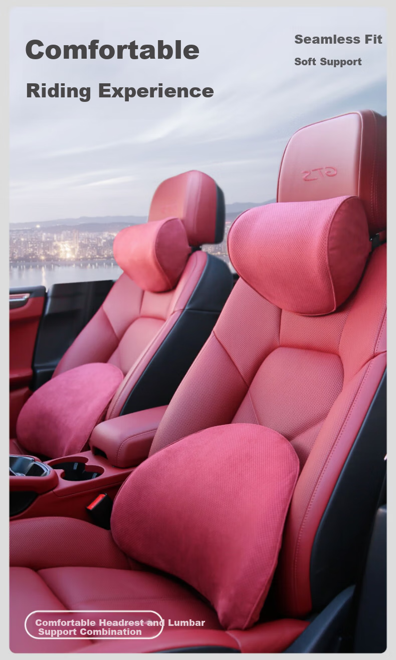 BIMLL Car Headrest Neck Pillow Memory Foam Perforated Suede Car Cushion Maybach Universal Model 2
