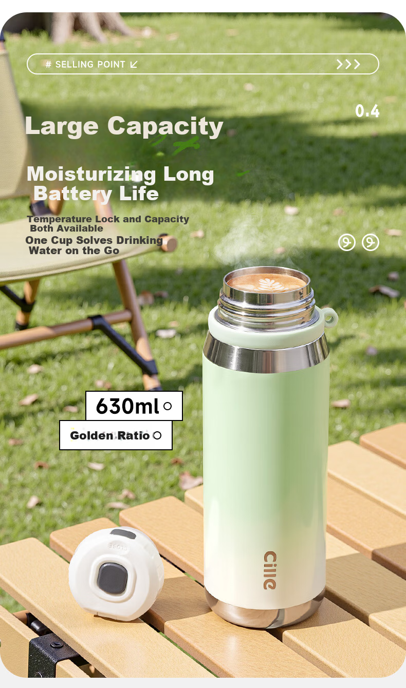 Cille Large Capacity Insulated Mug, 316L Stainless Steel Water Bottle for Men And Women, Outdoor Student Tea Cup, Soft Pink 630ml 11
