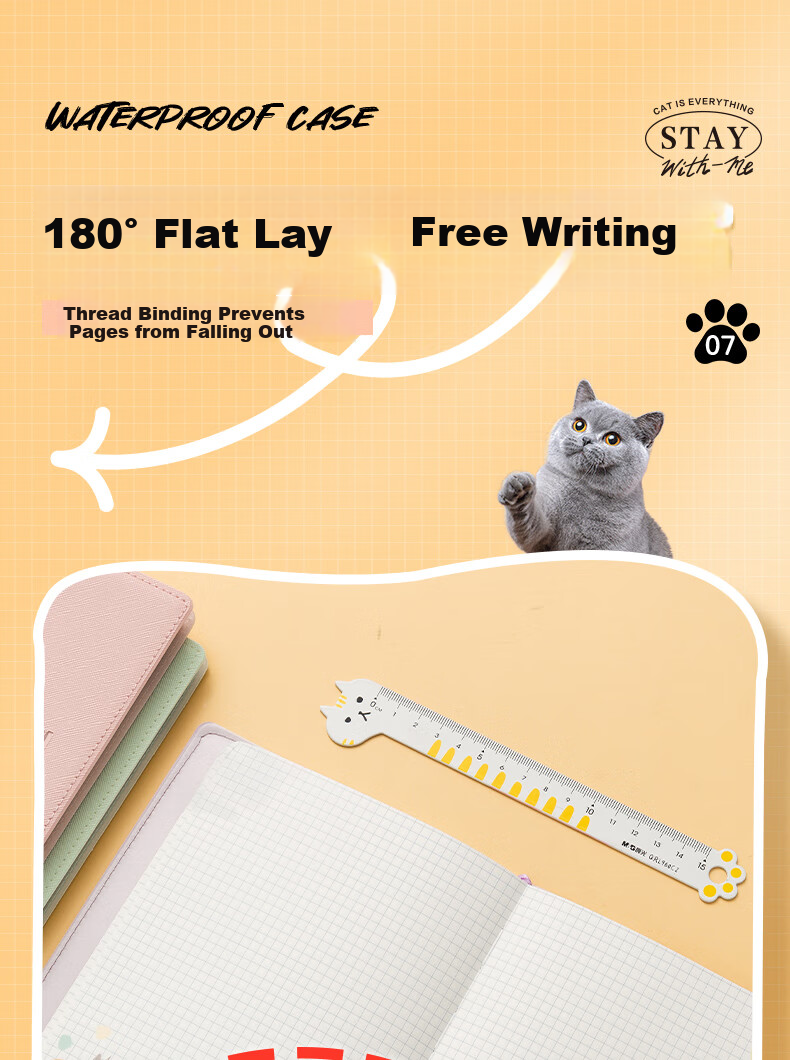 MASMARCU Morning Light Stationery, All Meow A5 Soft Cover Hardcover Notebook, Journal Book, Aesthetically Pleasing Diary, 96 Pages, Pink Style QJ001637, Essential for Exams 15