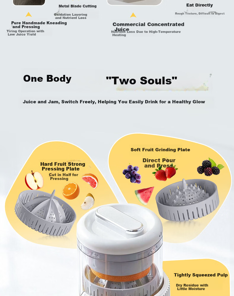 Loya Juicer Pulp Separation Fully Automatic Small Household Juicer Electric Orange Juicer Portable Wireless No-Filter Press Juicer White (Double Screw Press) 6