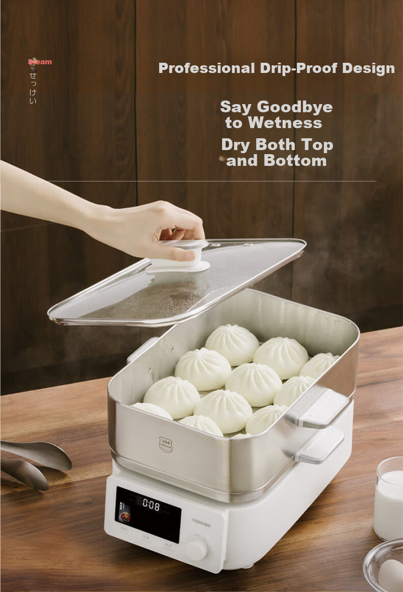 TOSHIBA Xiaobailu Electric Steamer 19L Large Capacity 0 Plastic 0 Coating Multi-Functional Stew and Steam Pot Detachable ES-21MSVC 11