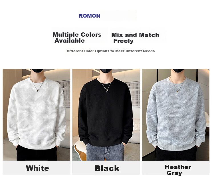 ROMON Men's Sweatshirt Spring and Autumn Casual Long Sleeve T-Shirt Jacket White 3XL 4