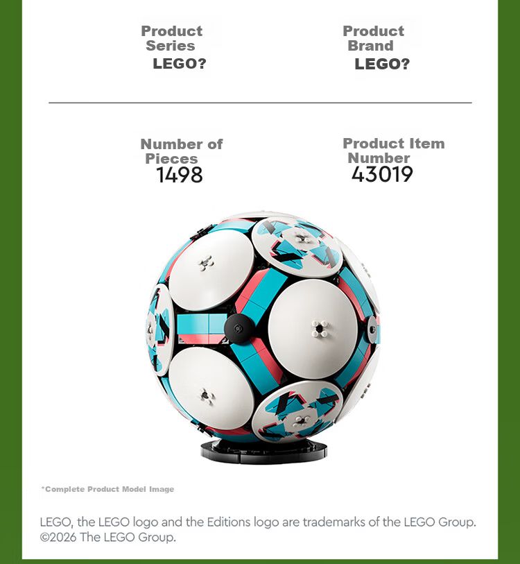 LEGO Building Blocks 43019 World Cup No.5 Soccer Ball Boys Girls Kids Toy Birthday Gift Figurine 8