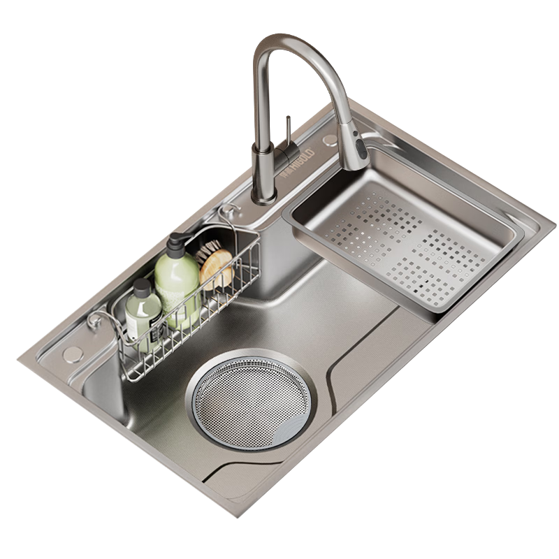HIGOLD Kitchen Sink Large Single Bowl Multi-Purpose Japanese Style 304 Stainless Steel Rice Grain Texture Integrated Basin