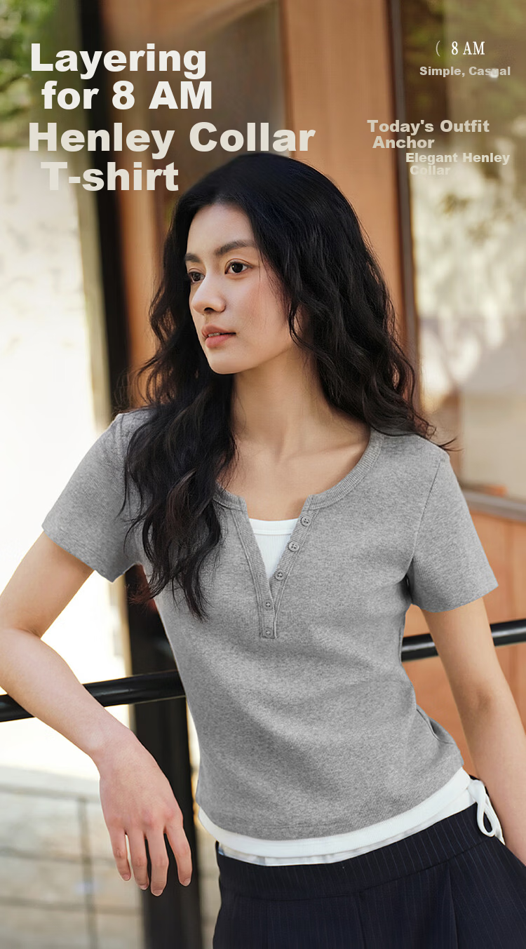 Semir Mall Style | Women's Summer Short Sleeve T-Shirt, Short Colorblock Fake Two-Piece, 2026 Shoulder Top 101326100004 2