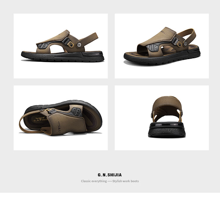 Bull Family Men's Leather Sandals Summer New Soft Sole Comfortable Beach Shoes Outdoor Dual-Purpose Driving Slippers 21