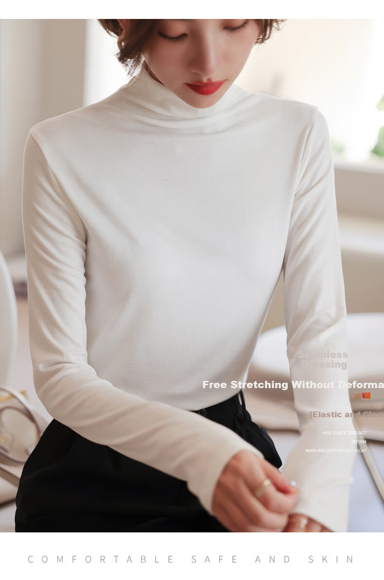 LangSha Modal Base Layer Women's Autumn New Half Turtleneck Top Elastic Slim Fit Long Sleeve T-Shirt 10
