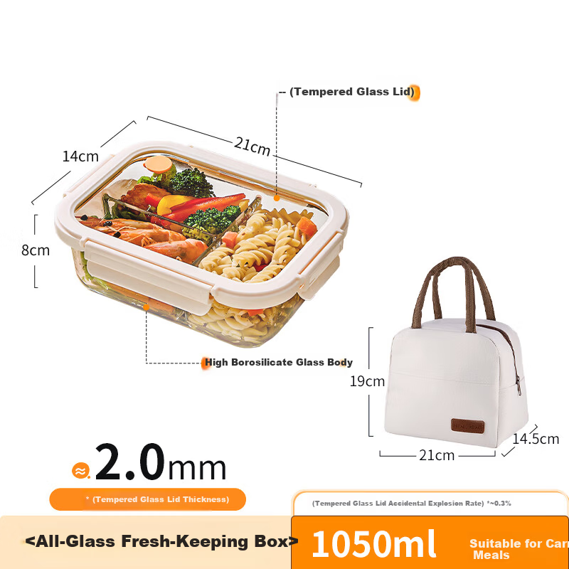 Cilock Heat-Resistant Glass Lunch Box for Office Workers Microwaveable Bento Box Glass Food Storage Container (with Utensil Bag)