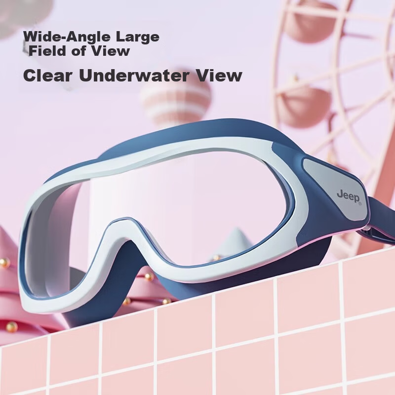 JEEP Kids Swimming Goggles Large Frame HD Anti-Fog Waterproof Boys Diving Goggles Girls Swim Glasses Midnight Blue Coated