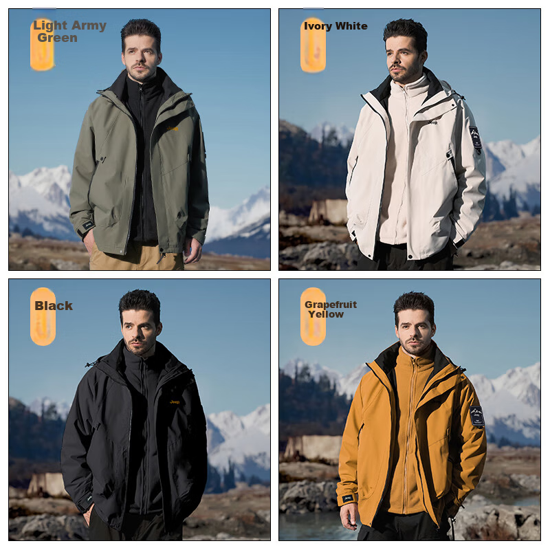 JEEP Men's New Spring 3-in-1 Windproof Waterproof Casual Outdoor Hiking Jacket