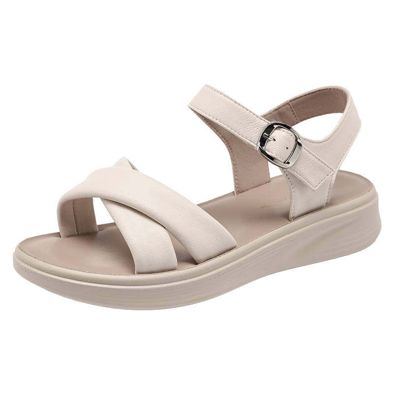 Red Dragonfly Women's Sandals Soft Sole Comfortable Beach Shoes Thick Sole Lightweight Middle-aged and Elderly Flat Mom Shoes WTK264821 Off-white 37