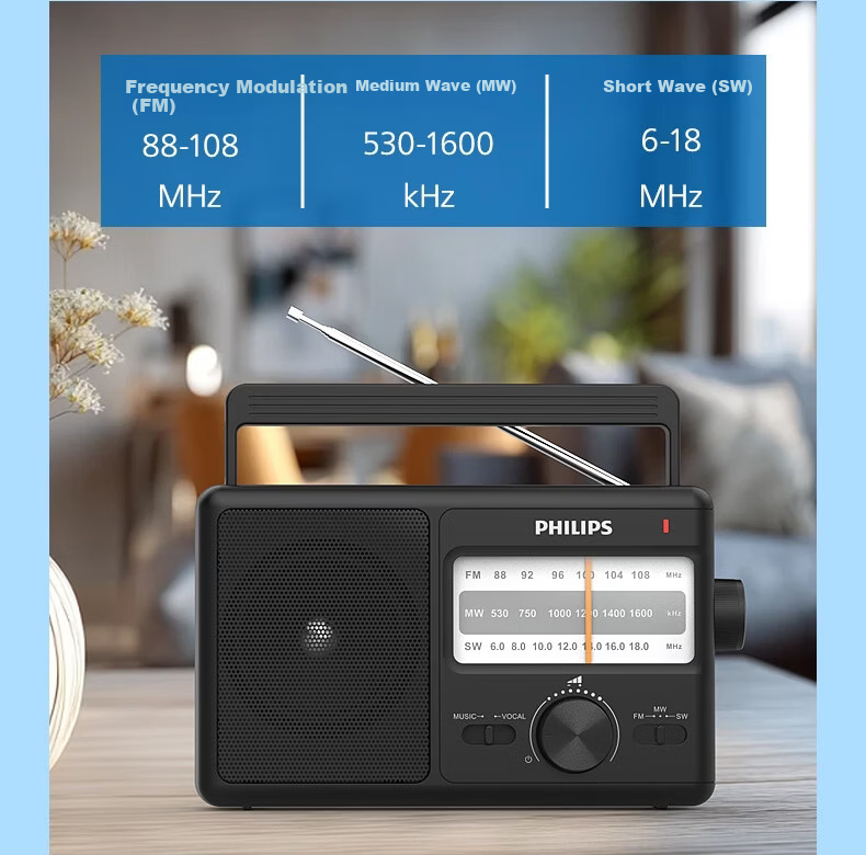 PHILIPS TAR2368S Full Band Radio Pointer Rechargeable Lithium Battery Portable FM Semiconductor Vintage Desktop Broadcast Elderly Portable Speaker 4