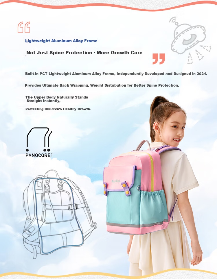 MoonRock 2025 New Children's Ergonomic Backpack Lightweight First Grade School Bag Wisteria 15