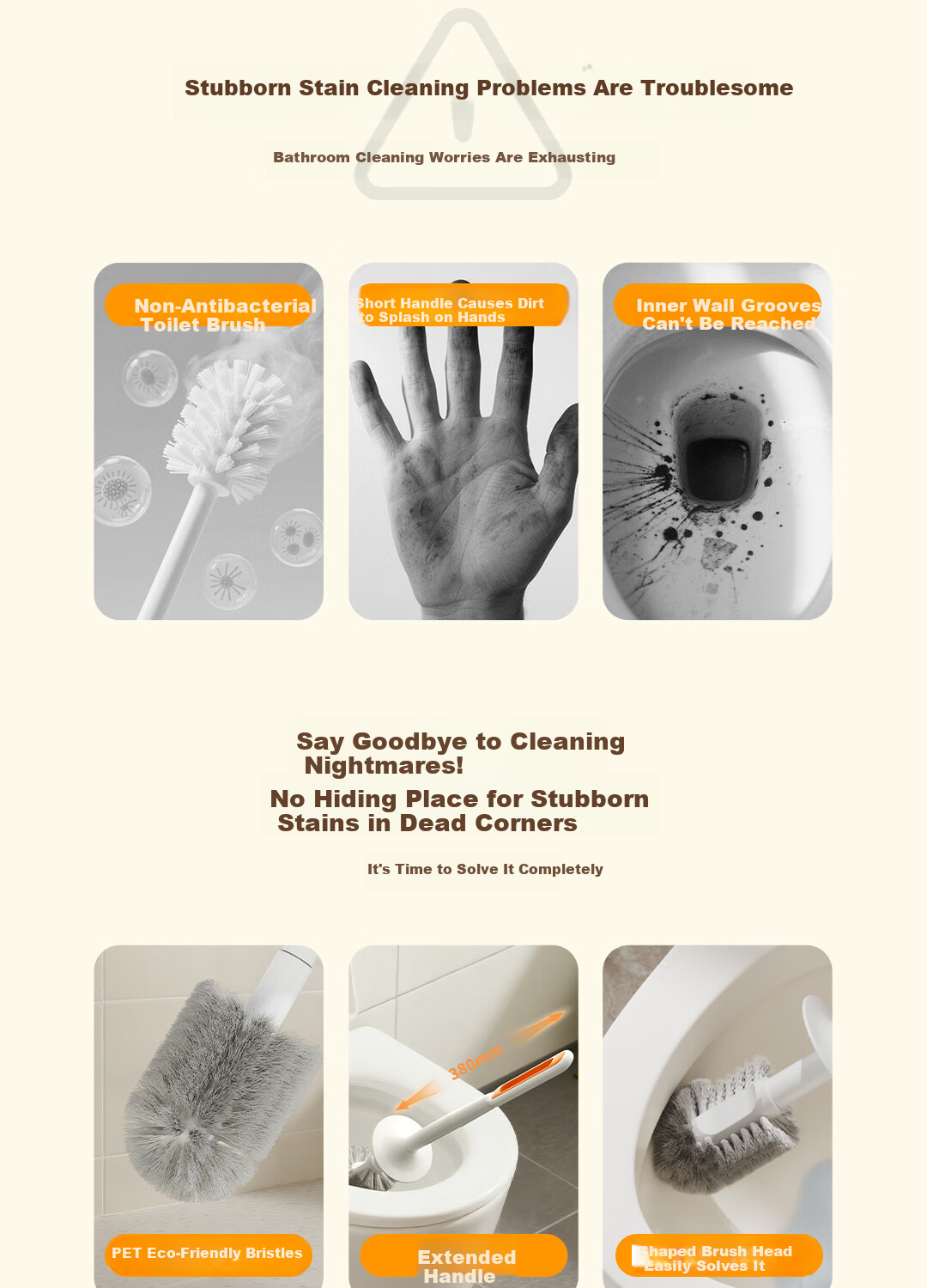 Deli Toilet Brush Set with Base, Upgraded No-Dead-Angle Household Bathroom Cleaning Brush Set 3