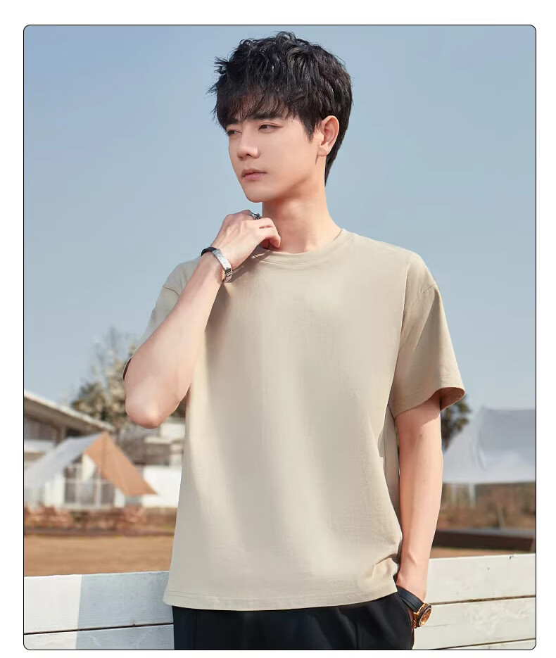 Borui Heavyweight Pure Cotton White Short Sleeve T-Shirt Men 2026 New Solid Color Basic Round Neck Tee 18