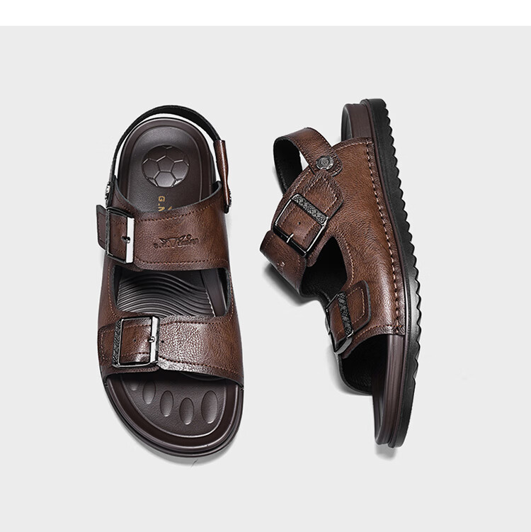 Bull Family Men's Leather Sandals Summer New Casual Outdoor Breathable Beach Shoes Men's Sports Driving Dual-Purpose Slippers 26