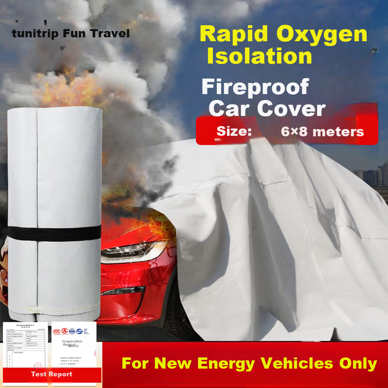 QuXing Car Fire Extinguishing Blanket Fiberglass Fireproof Blanket New Energy Flame Retardant Car Cover for Sedan SUV Self-ignition Fire Extinguishing 6x8m