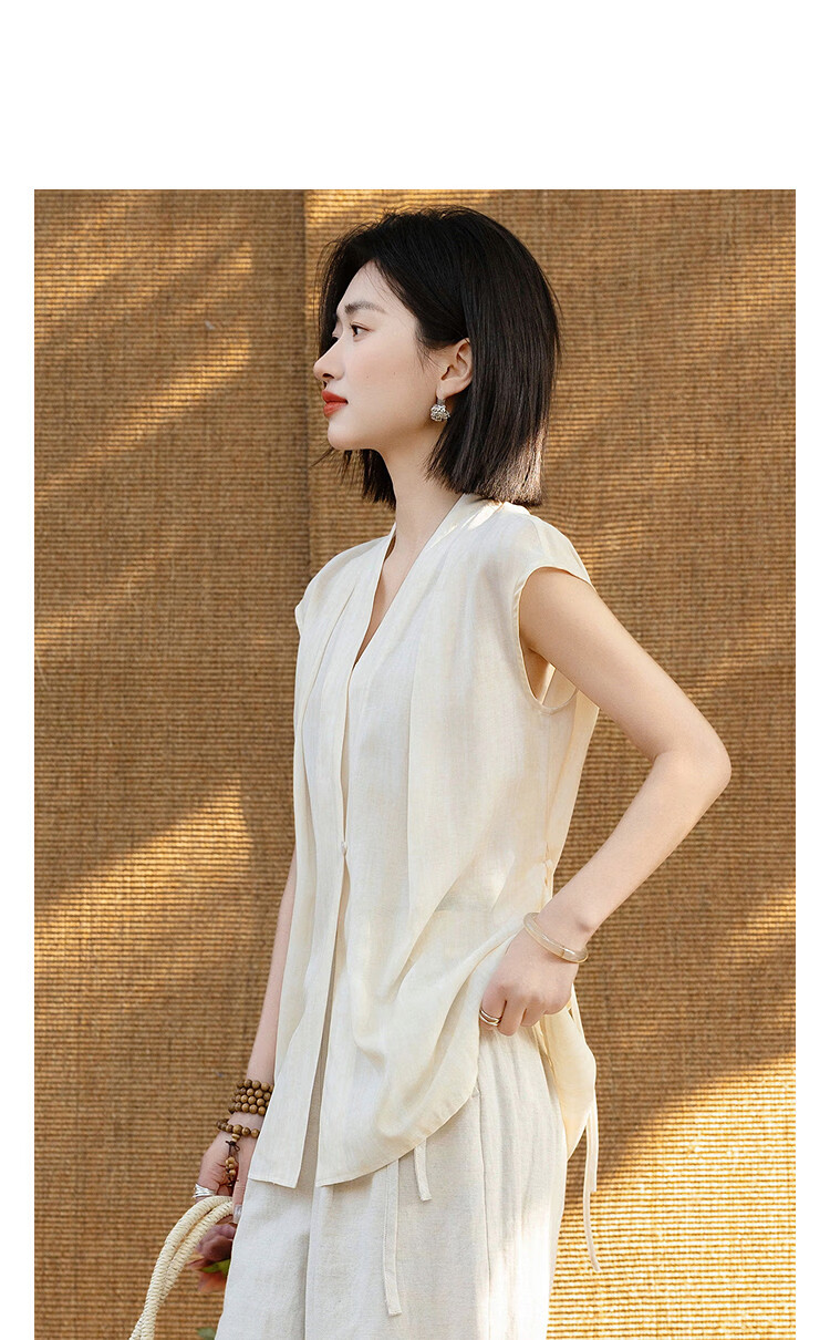 Demana Artistic Atmosphere Summer Design Cross V-Neck Pleated Sleeve Slim Fit Shirt for Women High-End Feel 14
