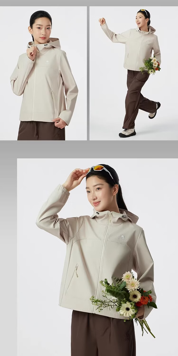 Camel [Three-Proof] Unisex Outdoor Softshell Jacket Women's Spring 2026 Windproof Water-Repellent Insulated Oil-Resistant 15